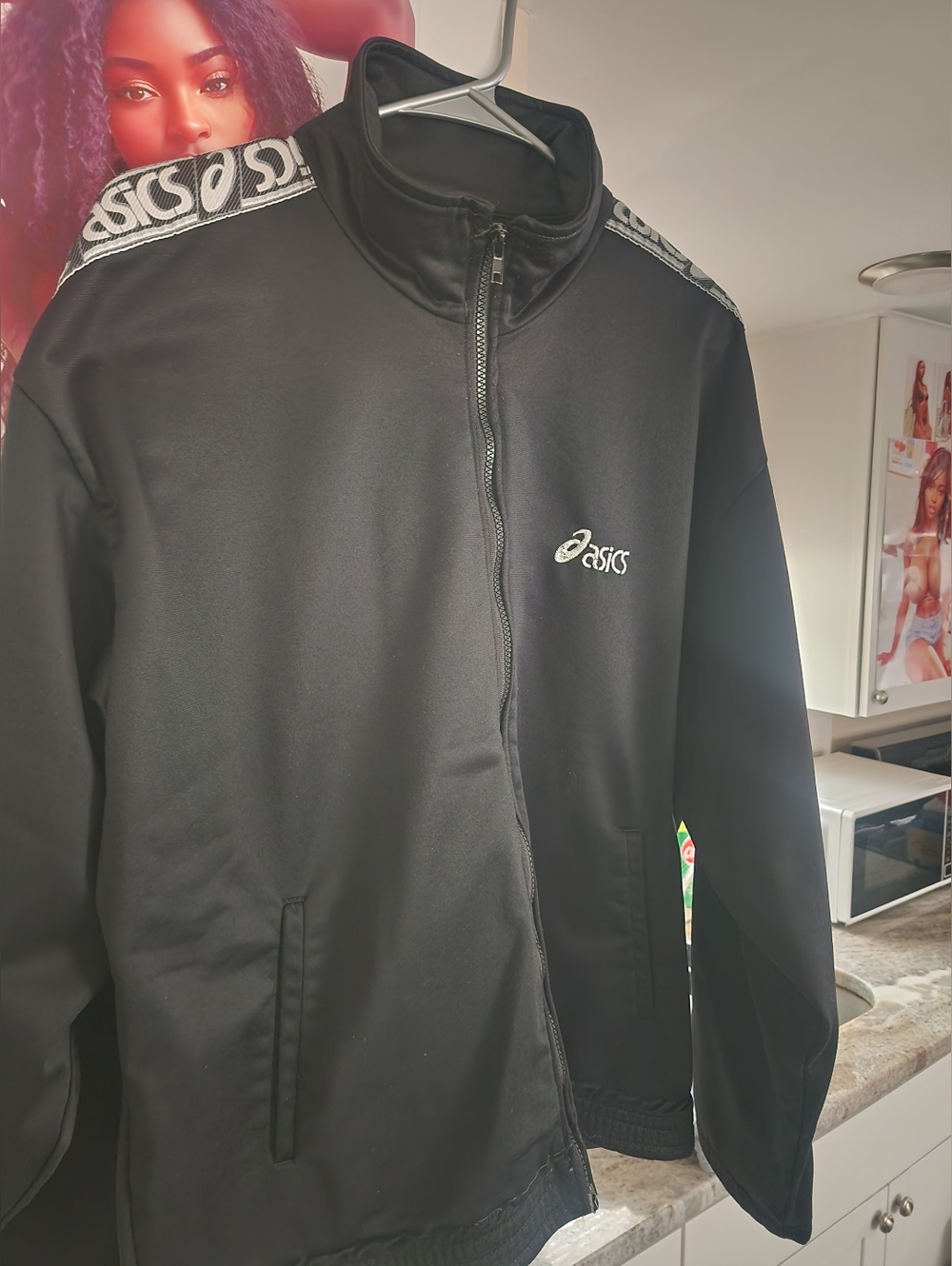 Asics Black Track Jacket with White Logo Tape Vintage From The 1990's